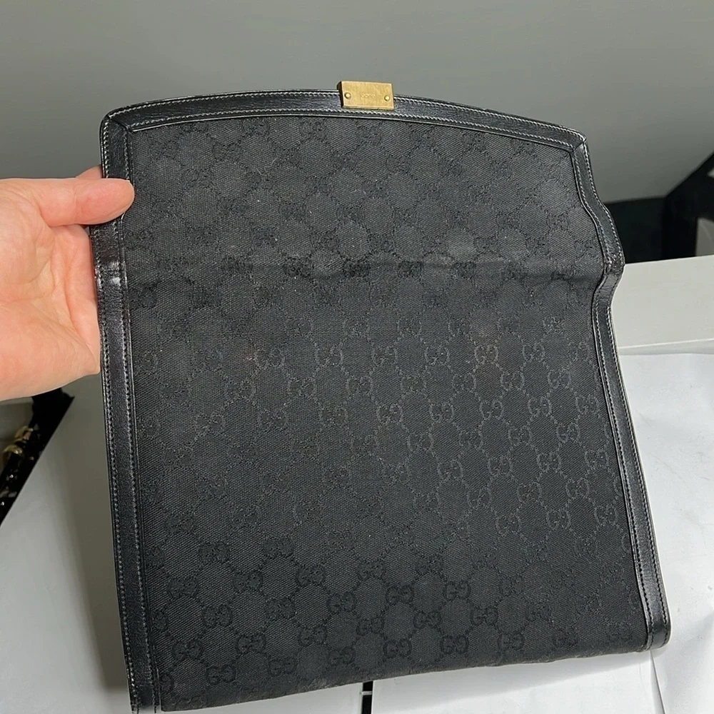 Gucci Black Logo Canvas and Leather Envelope Clutch Bag